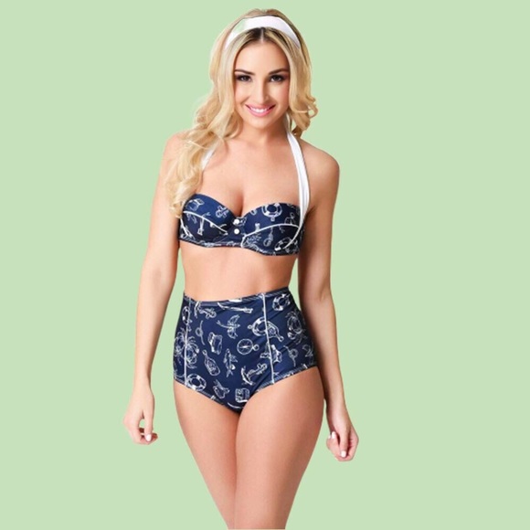 🌺Nautical Hell Bunny Marin Rockabilly Swim Top - Picture 4 of 8